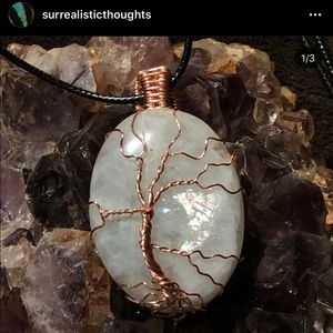 Rainbow moonstone with wire wrap tree of life